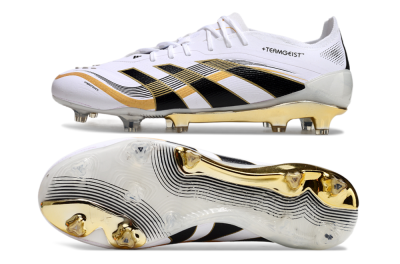 Unisex Adidas Predator Elite 25 FG Firm Ground Low-Tops Football Boots - White/Black/Gold
