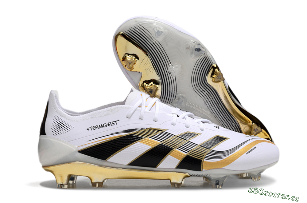 Unisex Adidas Predator Elite 25 FG Firm Ground Low-Tops Football Boots - White/Black/Gold 2