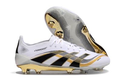 Unisex Adidas Predator Elite 25 FG Firm Ground Low-Tops Football Boots - White/Black/Gold