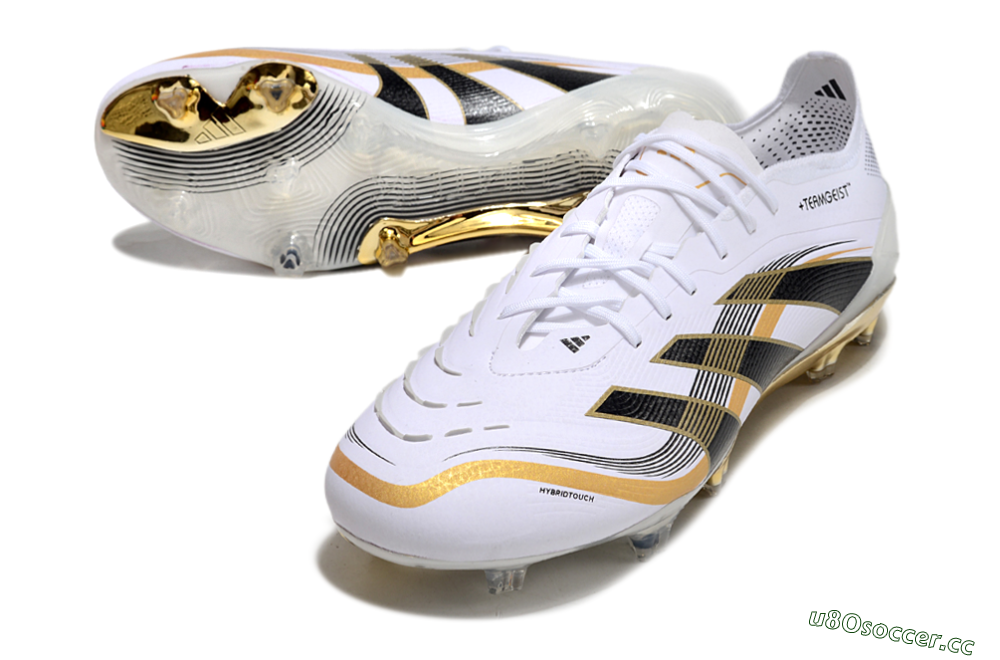 Unisex Adidas Predator Elite 25 FG Firm Ground Low-Tops Football Boots - White/Black/Gold 3