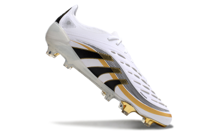 Unisex Adidas Predator Elite 25 FG Firm Ground Low-Tops Football Boots - White/Black/Gold