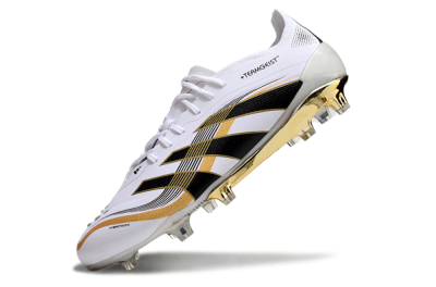 Unisex Adidas Predator Elite 25 FG Firm Ground Low-Tops Football Boots - White/Black/Gold