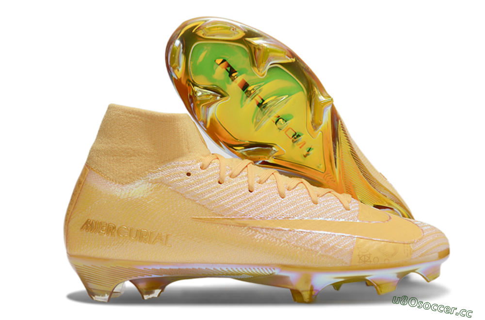 Unisex Nike Air Zoom Mercurial Superfly 10 Elite FG Firm Ground High-Tops Football Boots - Gold/Gold 2