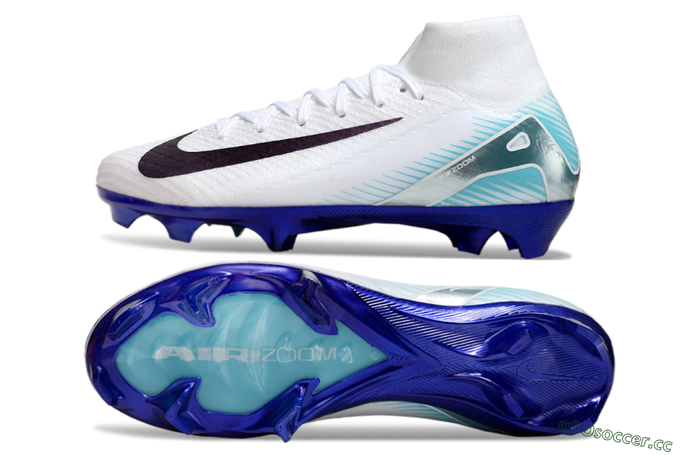 Unisex Nike Air Zoom Mercurial Superfly 10 Elite FG Firm Ground High-Tops Football Boots - White/Purple/Blue 1