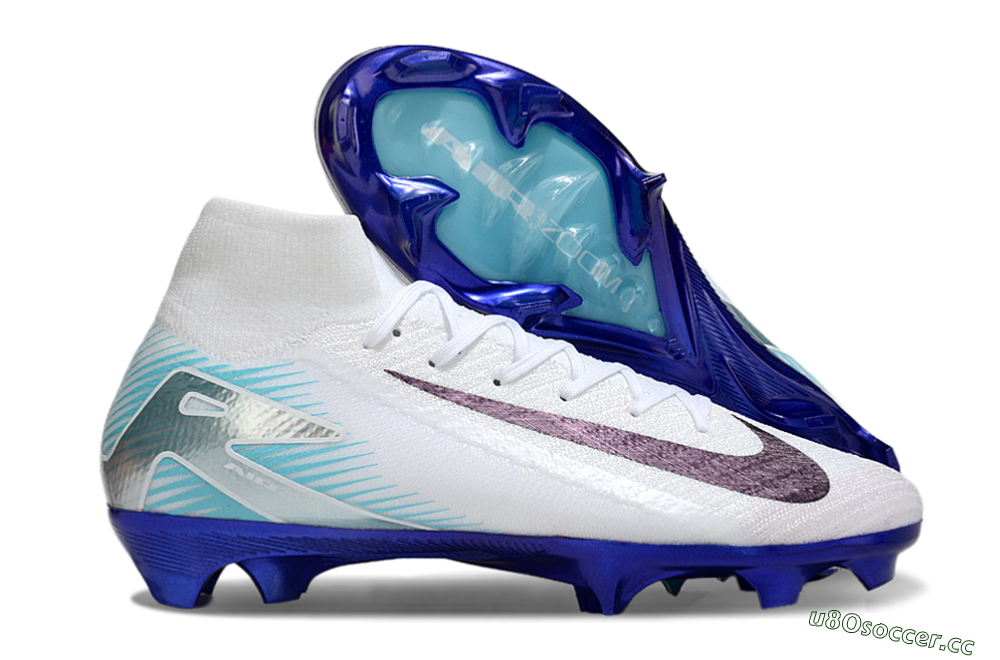 Unisex Nike Air Zoom Mercurial Superfly 10 Elite FG Firm Ground High-Tops Football Boots - White/Purple/Blue 2