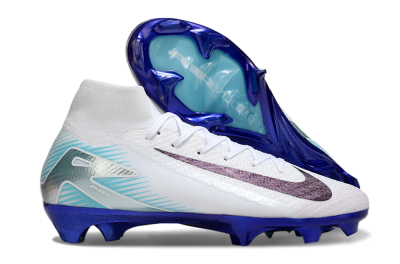 Unisex Nike Air Zoom Mercurial Superfly 10 Elite FG Firm Ground High-Tops Football Boots - White/Purple/Blue