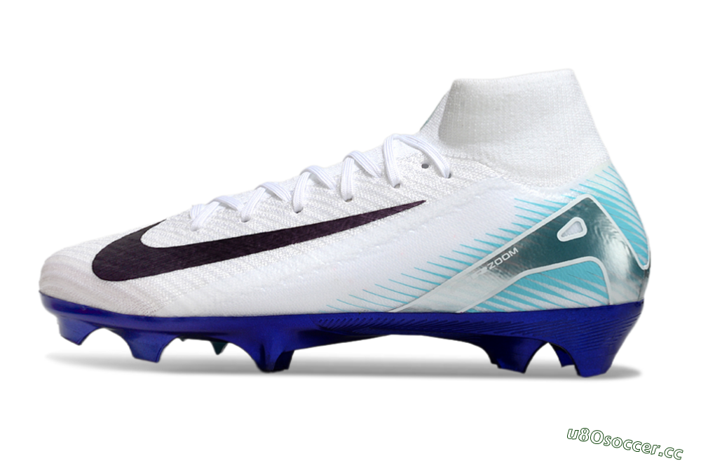 Unisex Nike Air Zoom Mercurial Superfly 10 Elite FG Firm Ground High-Tops Football Boots - White/Purple/Blue 0