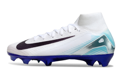 Unisex Nike Air Zoom Mercurial Superfly 10 Elite FG Firm Ground High-Tops Football Boots - White/Purple/Blue