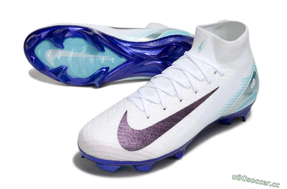 Unisex Nike Air Zoom Mercurial Superfly 10 Elite FG Firm Ground High-Tops Football Boots - White/Purple/Blue 3