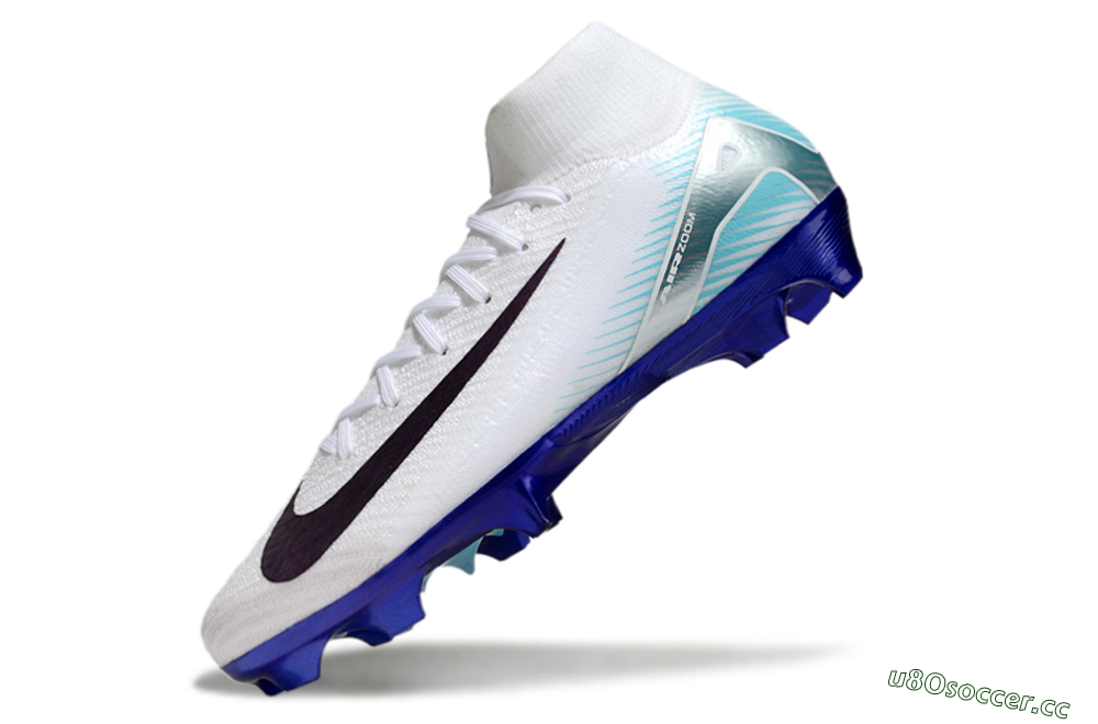 Unisex Nike Air Zoom Mercurial Superfly 10 Elite FG Firm Ground High-Tops Football Boots - White/Purple/Blue 5