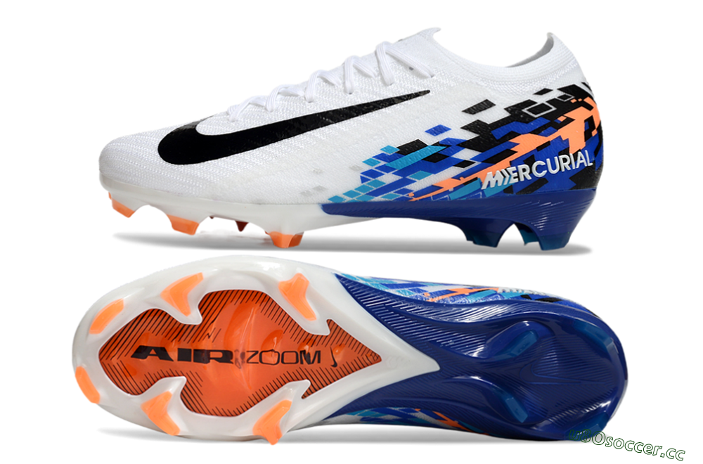 Unisex Nike Air Zoom Mercurial Vapor 16 Elite FG Firm Ground Low-Tops Football Boots - White/Black/Blue/Orange 6