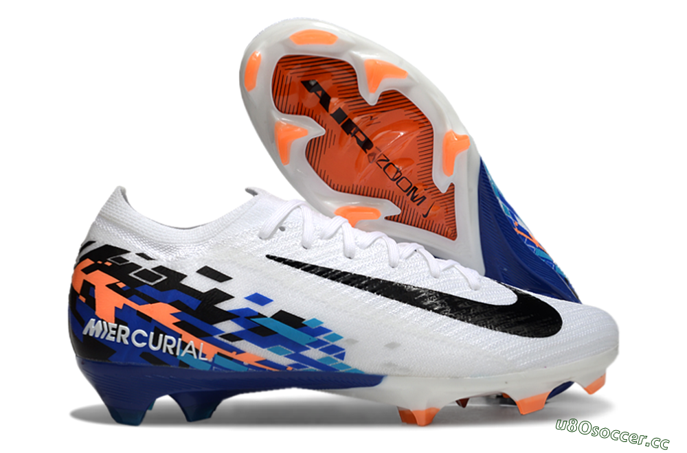 Unisex Nike Air Zoom Mercurial Vapor 16 Elite FG Firm Ground Low-Tops Football Boots - White/Black/Blue/Orange 5