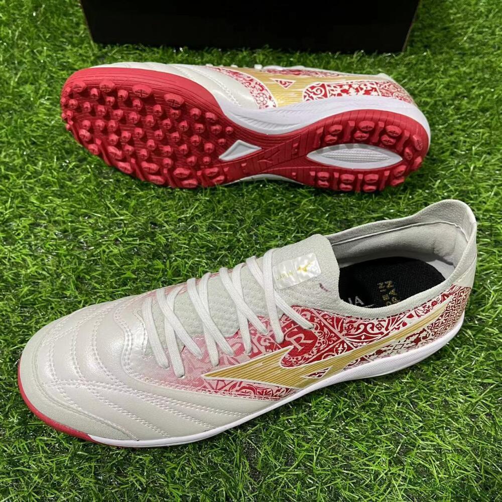 Men's Mizuno Morelia Neo Sala M8 TF Artificial Turf Low-Tops Football Shoes - White/Red/Yellow