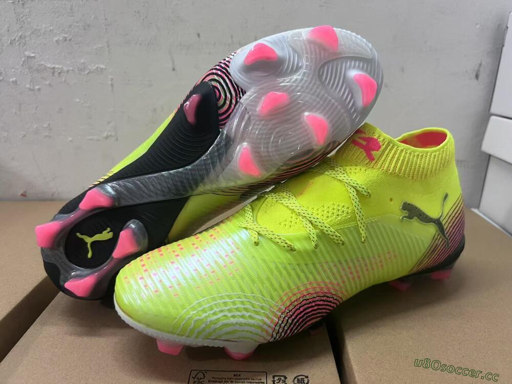 Men's Puma Future 8 Ultimate FG Firm Ground Low-Tops Football Boots - Yellow/Pink/Black