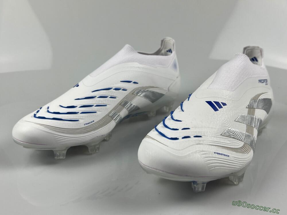 Men's Adidas Predator Laceless Elite 25 FG Firm Ground Low-Tops Football Boots - White/Blue/Silver