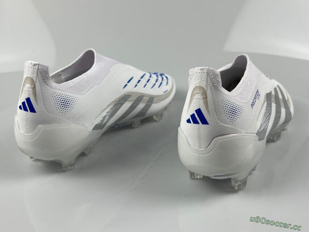 Men's Adidas Predator Laceless Elite 25 FG Firm Ground Low-Tops Football Boots - White/Blue/Silver
