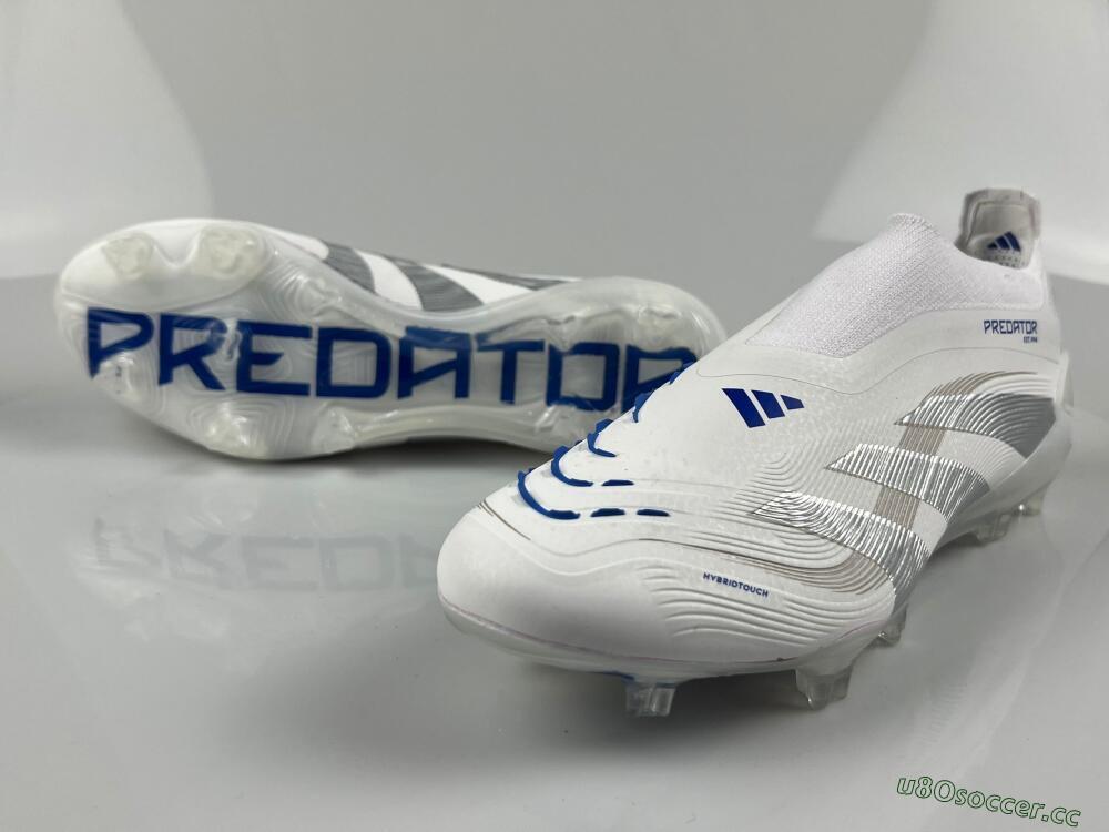 Men's Adidas Predator Laceless Elite 25 FG Firm Ground Low-Tops Football Boots - White/Blue/Silver