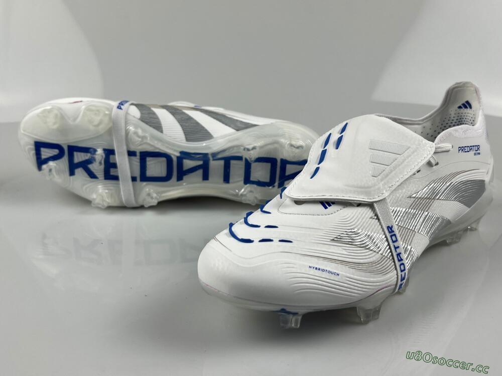 Unisex Adidas Predator Elite 25 Foldover Tongue FG Firm Ground Low-Tops Football Boots - White/Blue/Silver