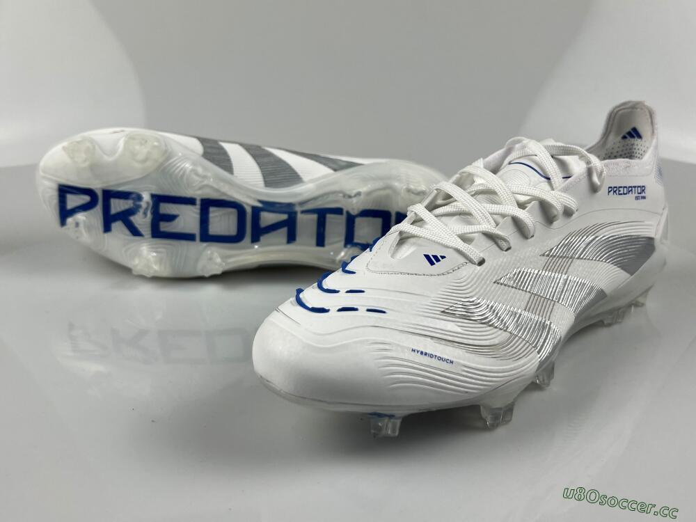 Unisex Adidas Predator Elite 25 FG Firm Ground Low-Tops Football Boots - White/Blue/Silver