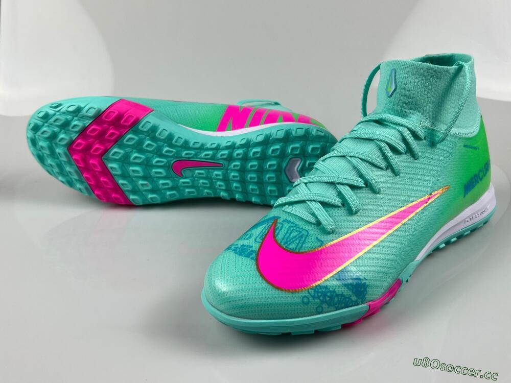 Men's Nike Air Zoom Mercurial Superfly 10 Academy TF Artificial Turf High-Tops Football Shoes - Jade/Pink/White