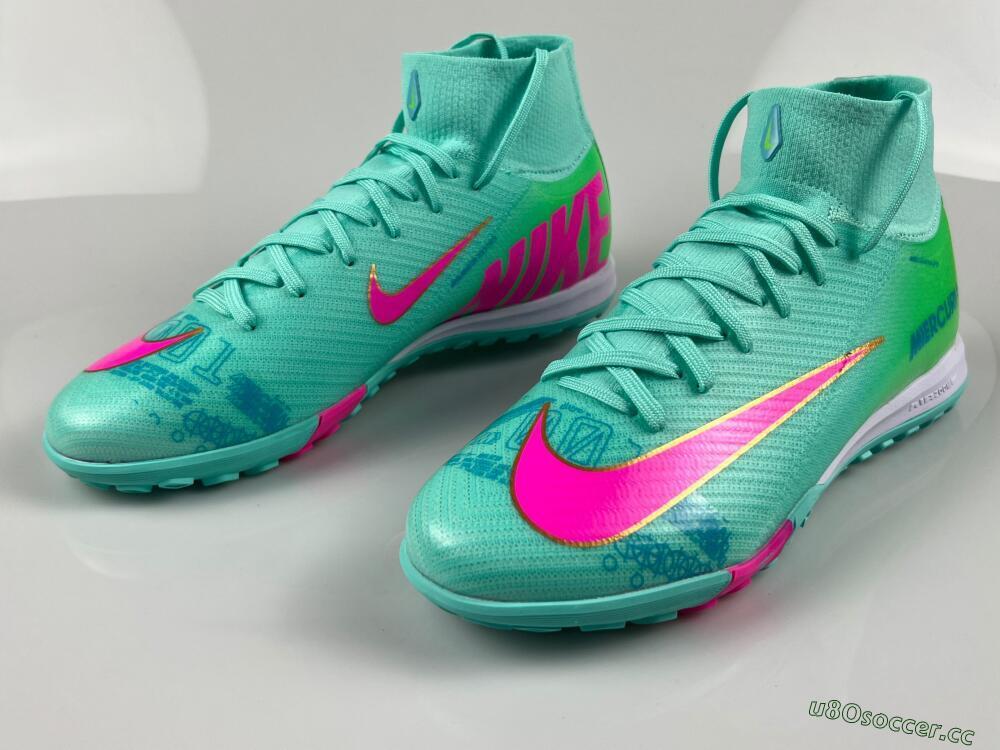 Men's Nike Air Zoom Mercurial Superfly 10 Academy TF Artificial Turf High-Tops Football Shoes - Jade/Pink/White