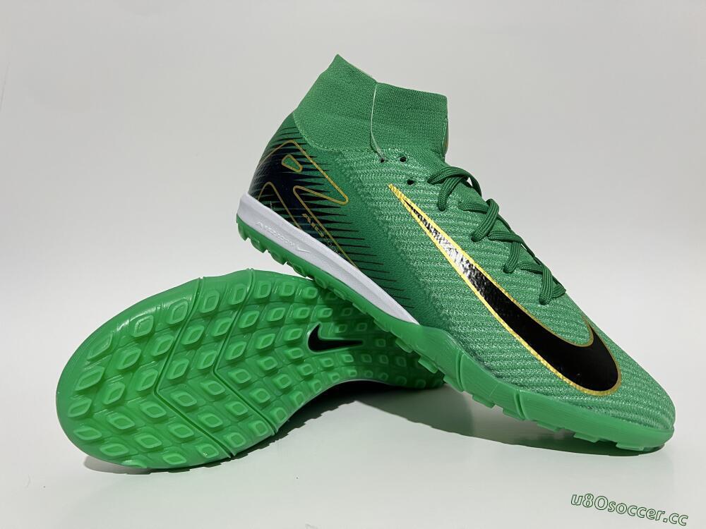 Men's Nike Air Zoom Mercurial Superfly 10 Elite TF Artificial Turf High-Tops Football Shoes - Green/Gold/White
