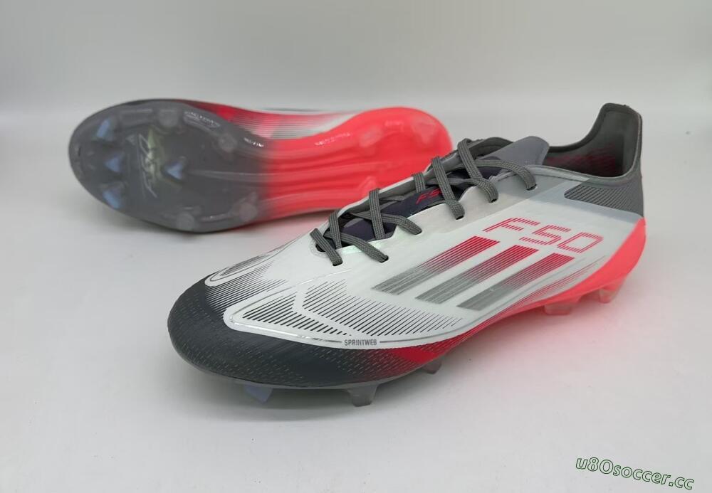 Men's Adidas F50 Elite FG Firm Ground Low-Tops Football Boots - White/Silver/Red/Black