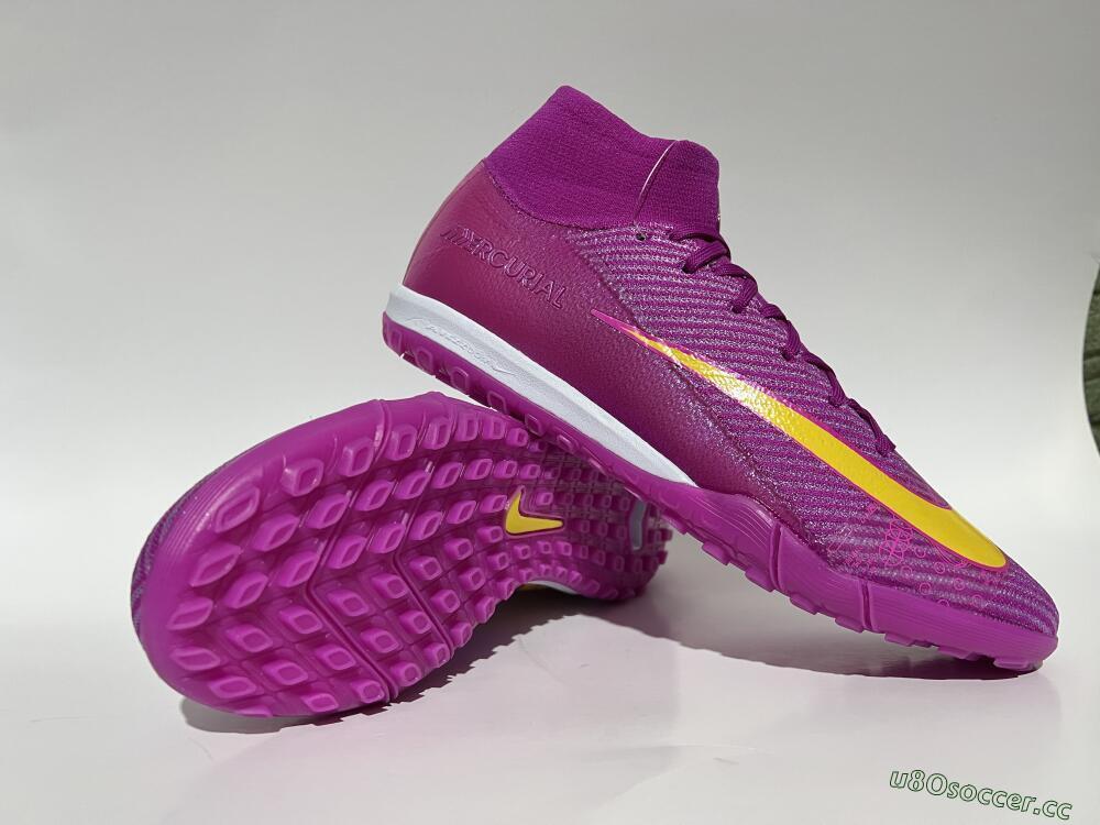 Unisex Nike Air Zoom Mercurial Superfly 10 Elite TF Artificial Turf High-Tops Football Shoes - Purple/Yellow/White
