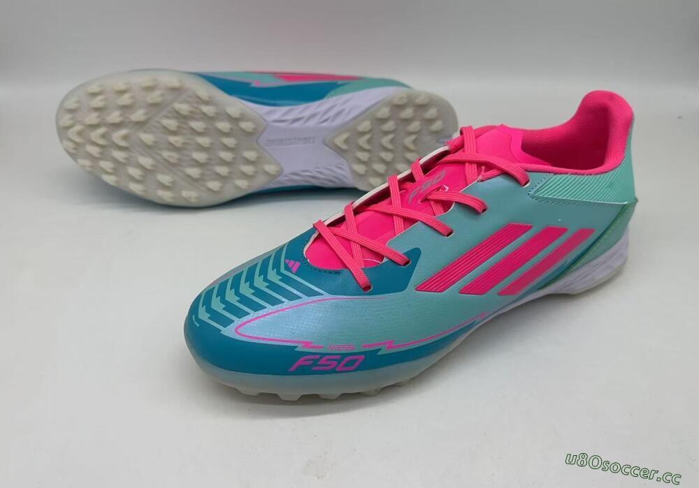Men's Adidas F50 Pro TF Artificial Turf Low-Tops Football Shoes - Jade/Pink/White