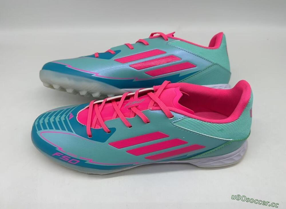 Men's Adidas F50 Pro TF Artificial Turf Low-Tops Football Shoes - Jade/Pink/White