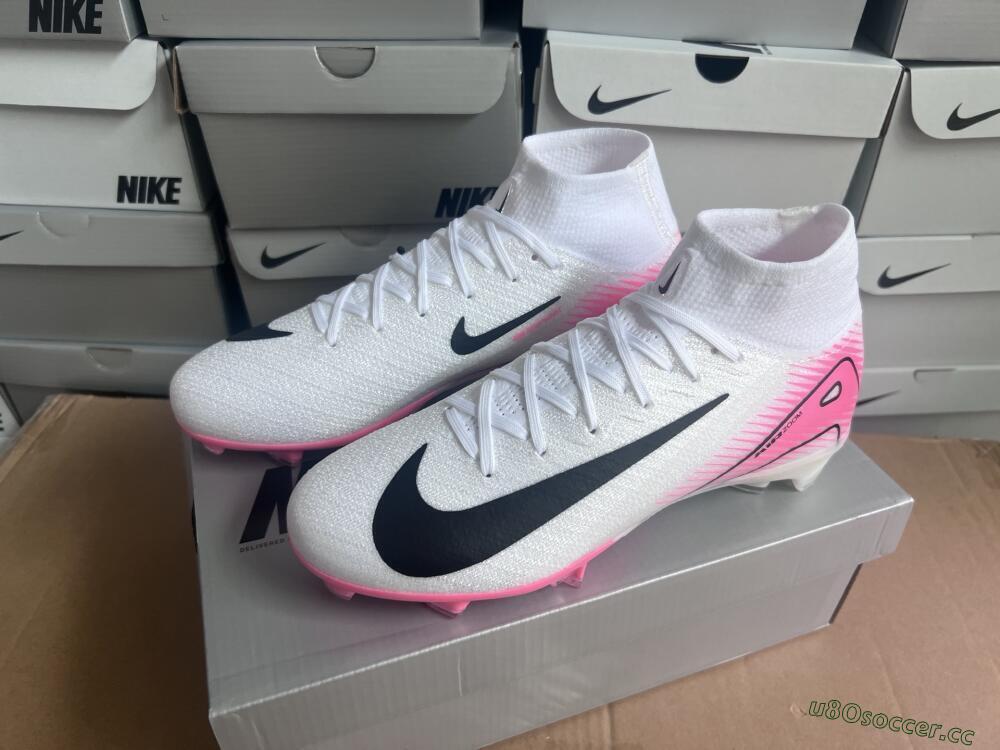 Unisex Nike Air Zoom Mercurial Superfly 10 Elite FG Firm Ground High-Tops Football Boots - White/Black/Pink