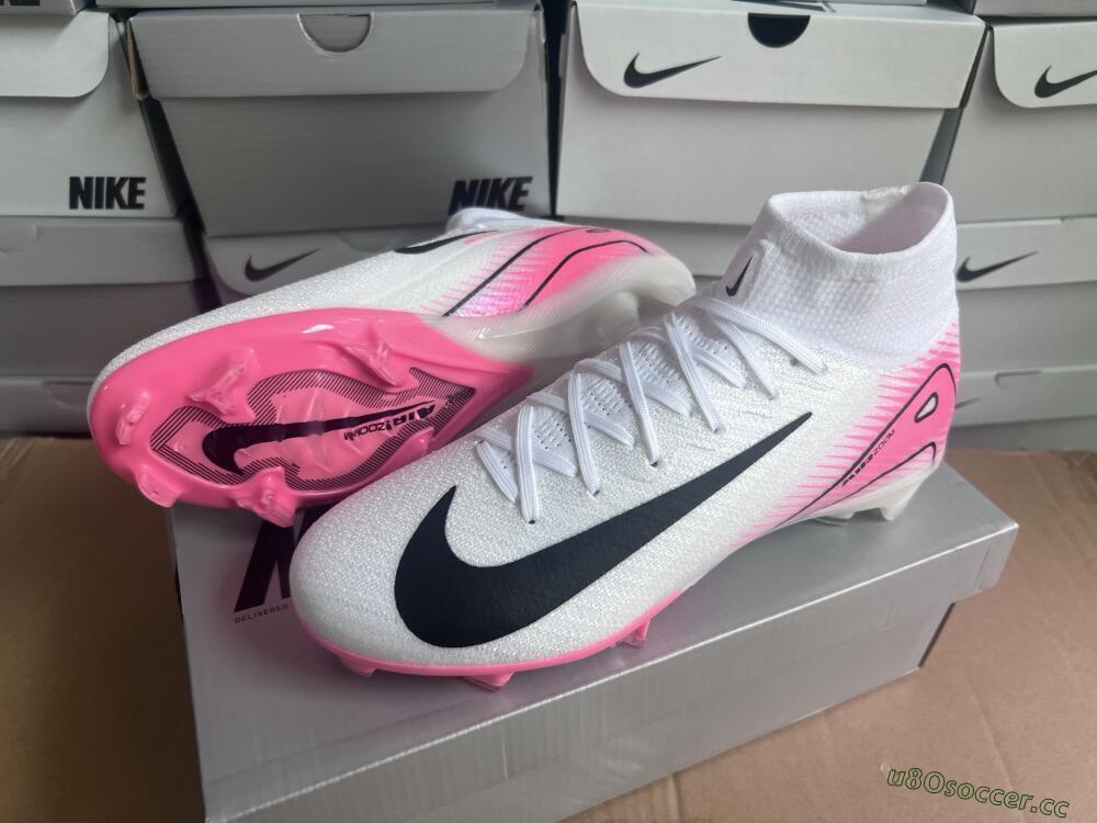 Unisex Nike Air Zoom Mercurial Superfly 10 Elite FG Firm Ground High-Tops Football Boots - White/Black/Pink