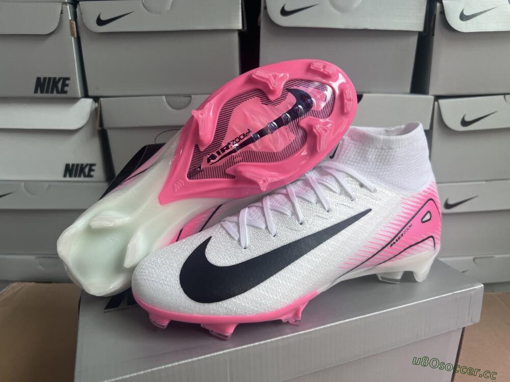 Unisex Nike Air Zoom Mercurial Superfly 10 Elite FG Firm Ground High-Tops Football Boots - White/Black/Pink