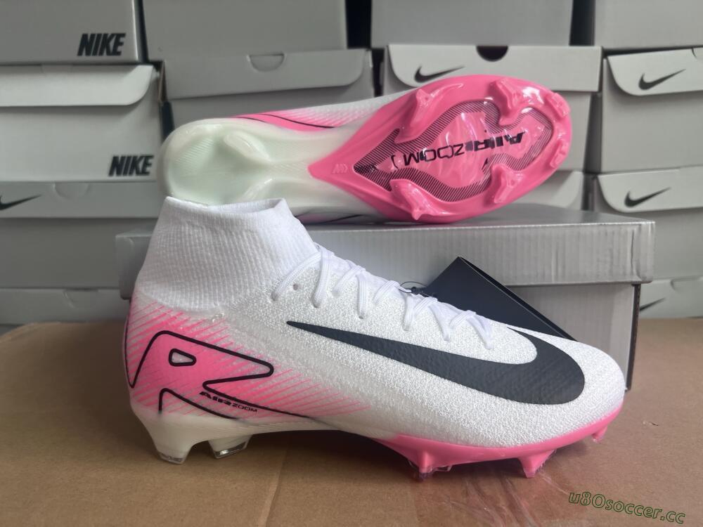 Unisex Nike Air Zoom Mercurial Superfly 10 Elite FG Firm Ground High-Tops Football Boots - White/Black/Pink