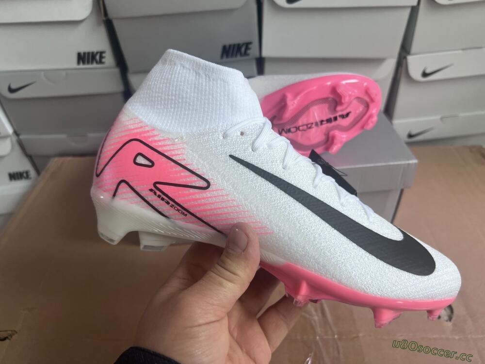 Unisex Nike Air Zoom Mercurial Superfly 10 Elite FG Firm Ground High-Tops Football Boots - White/Black/Pink