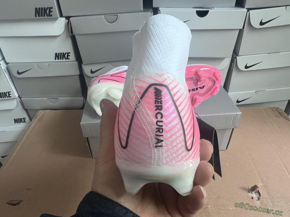 Unisex Nike Air Zoom Mercurial Superfly 10 Elite FG Firm Ground High-Tops Football Boots - White/Black/Pink