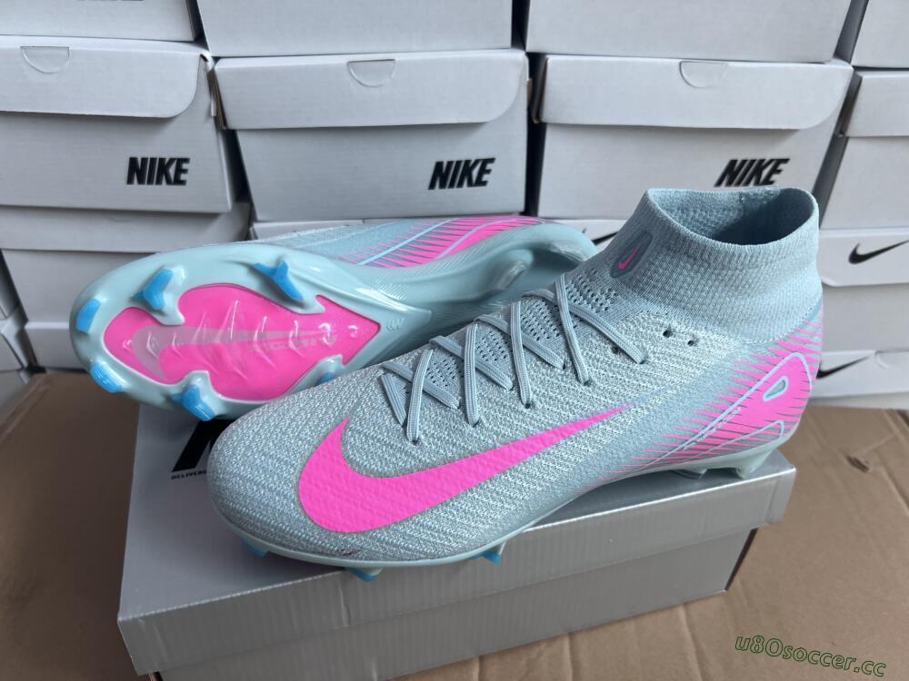 Men's Nike Air Zoom Mercurial Superfly 10 Elite FG Firm Ground High-Tops Football Boots - Jade/Pink/Silver