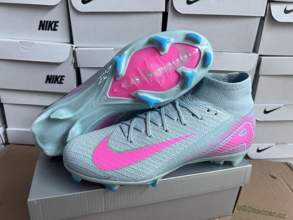 Men's Nike Air Zoom Mercurial Superfly 10 Elite FG Firm Ground High-Tops Football Boots - Jade/Pink/Silver