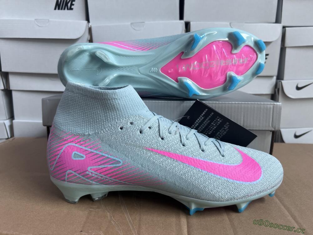 Men's Nike Air Zoom Mercurial Superfly 10 Elite FG Firm Ground High-Tops Football Boots - Jade/Pink/Silver