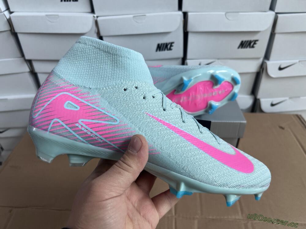 Men's Nike Air Zoom Mercurial Superfly 10 Elite FG Firm Ground High-Tops Football Boots - Jade/Pink/Silver
