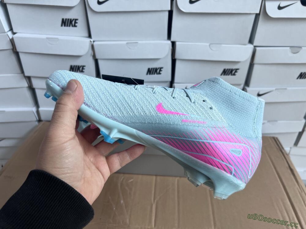 Men's Nike Air Zoom Mercurial Superfly 10 Elite FG Firm Ground High-Tops Football Boots - Jade/Pink/Silver