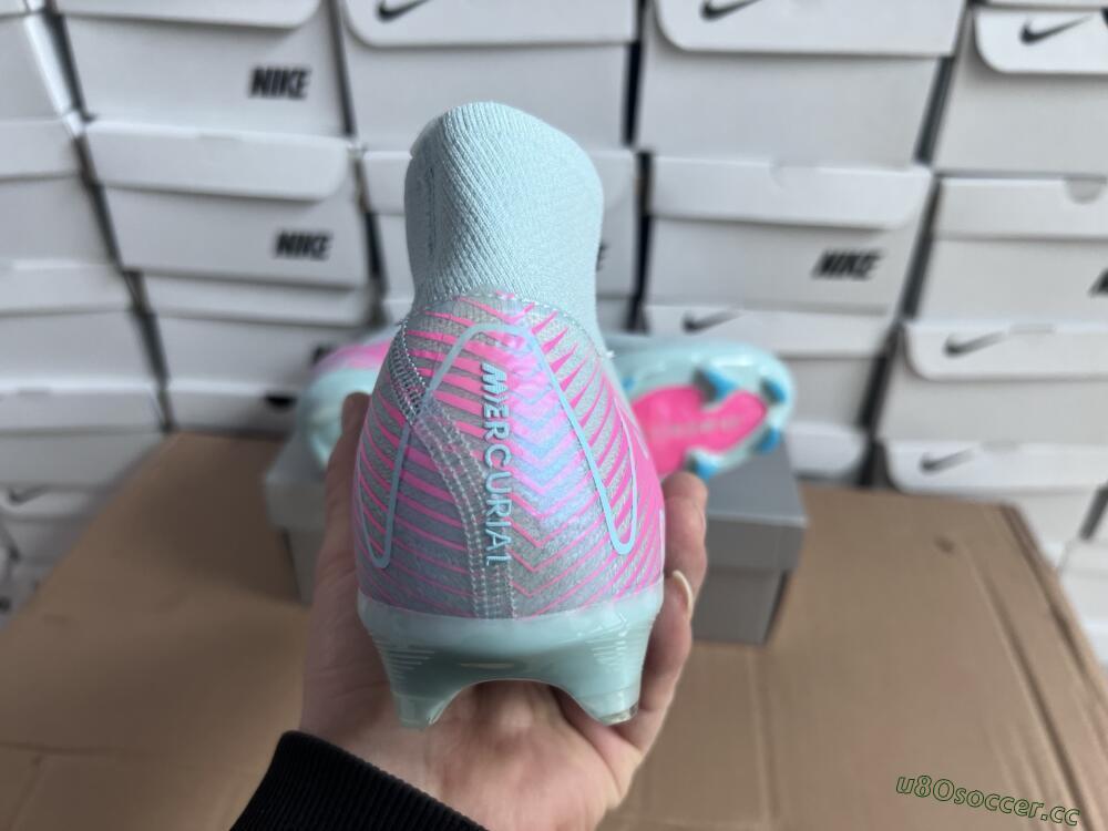 Men's Nike Air Zoom Mercurial Superfly 10 Elite FG Firm Ground High-Tops Football Boots - Jade/Pink/Silver
