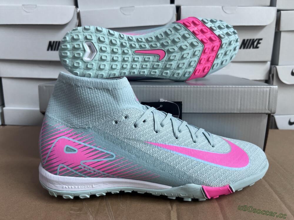 Men's Nike Air Zoom Mercurial Superfly 10 Elite TF Artificial Turf High-Tops Football Shoes - Jade/Pink/White