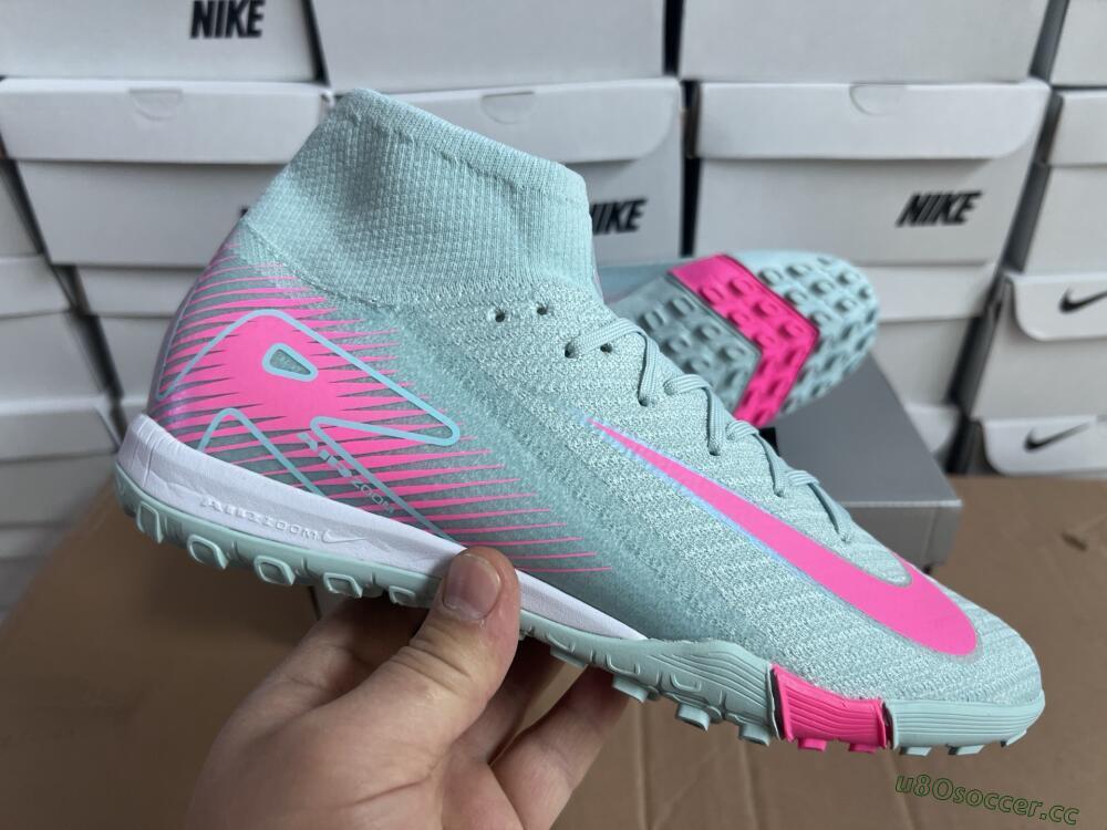Men's Nike Air Zoom Mercurial Superfly 10 Elite TF Artificial Turf High-Tops Football Shoes - Jade/Pink/White