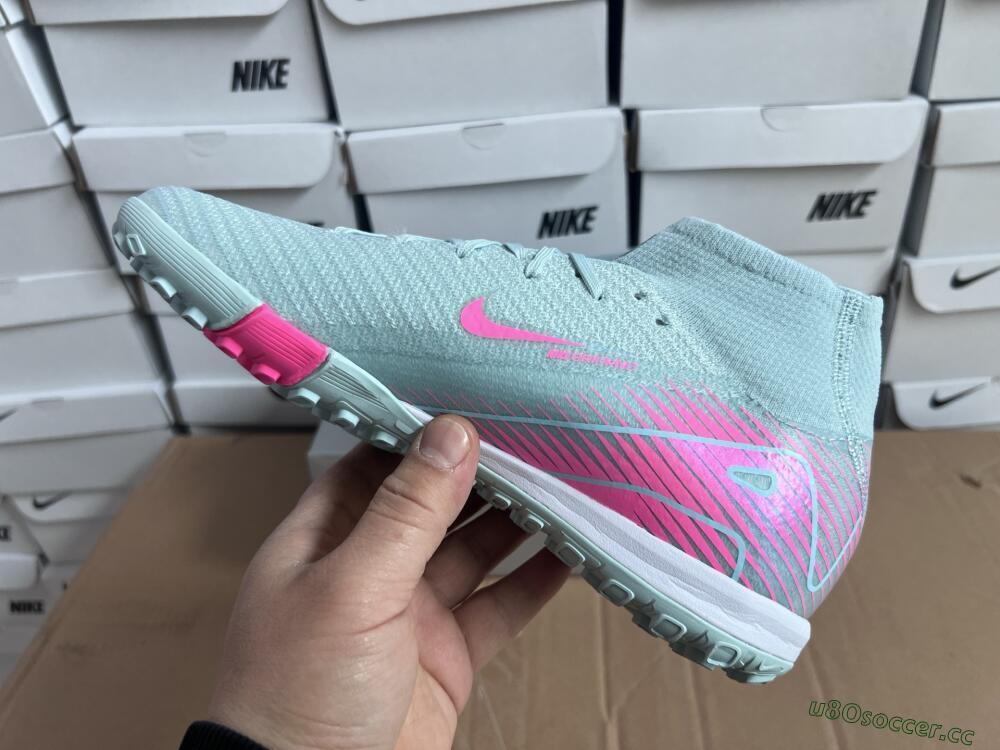 Men's Nike Air Zoom Mercurial Superfly 10 Elite TF Artificial Turf High-Tops Football Shoes - Jade/Pink/White