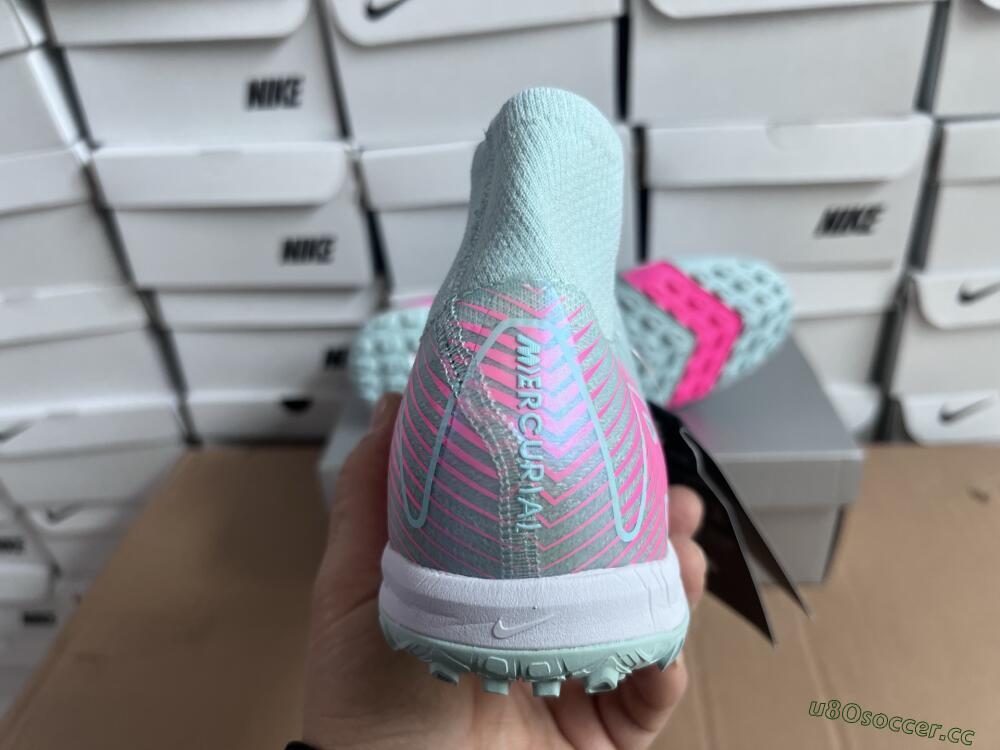Men's Nike Air Zoom Mercurial Superfly 10 Elite TF Artificial Turf High-Tops Football Shoes - Jade/Pink/White
