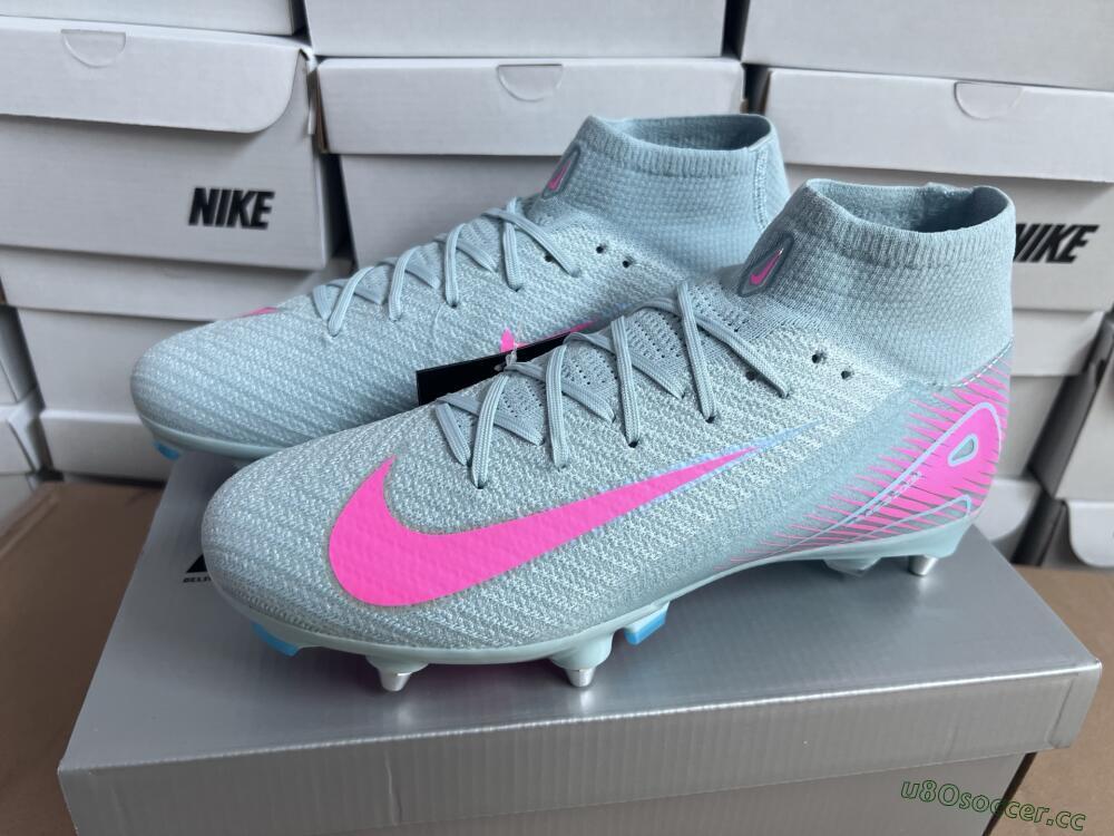 Men's Nike Air Zoom Mercurial Superfly 10 Elite SG Soft Ground High-Tops Football Boots - Jade/Pink
