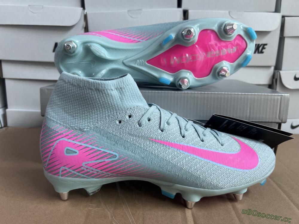 Men's Nike Air Zoom Mercurial Superfly 10 Elite SG Soft Ground High-Tops Football Boots - Jade/Pink