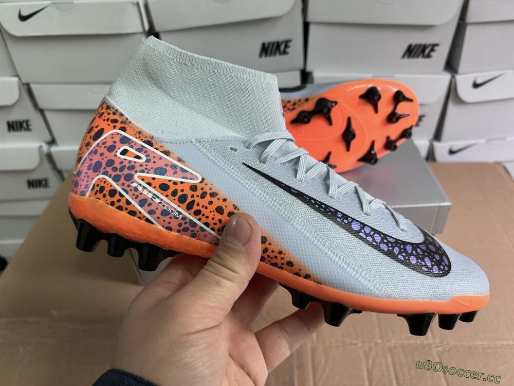Unisex Nike Air Zoom Mercurial Superfly 10 Elite AG Artificial Grass High-Tops Football Boots - Grey/Black/Leopard