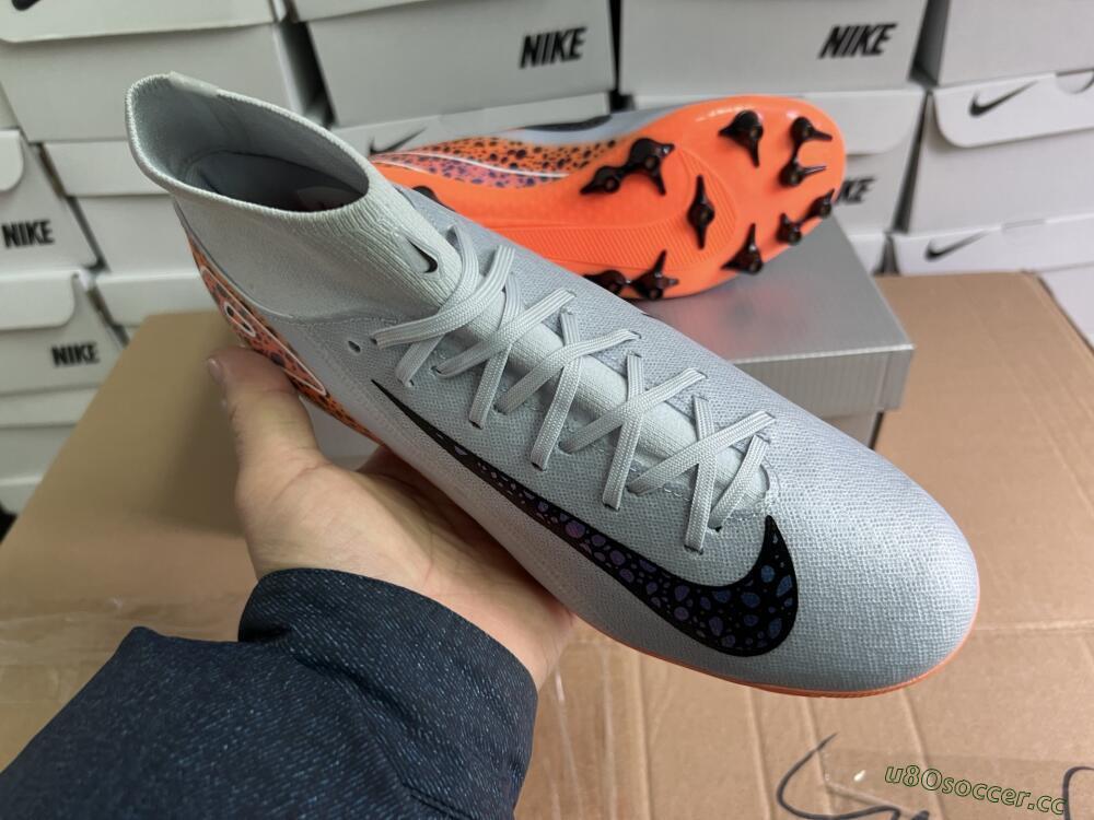 Unisex Nike Air Zoom Mercurial Superfly 10 Elite AG Artificial Grass High-Tops Football Boots - Grey/Black/Leopard